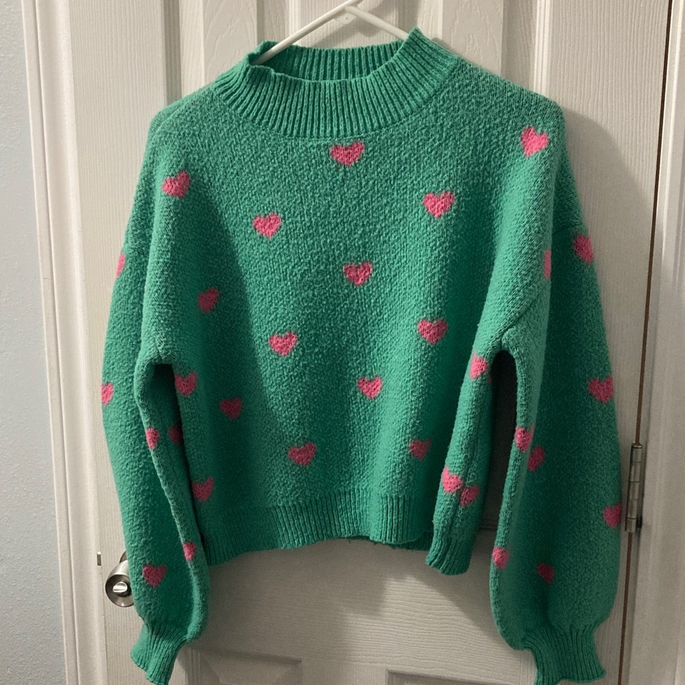 Green and Pink Heart Pattern Sweater